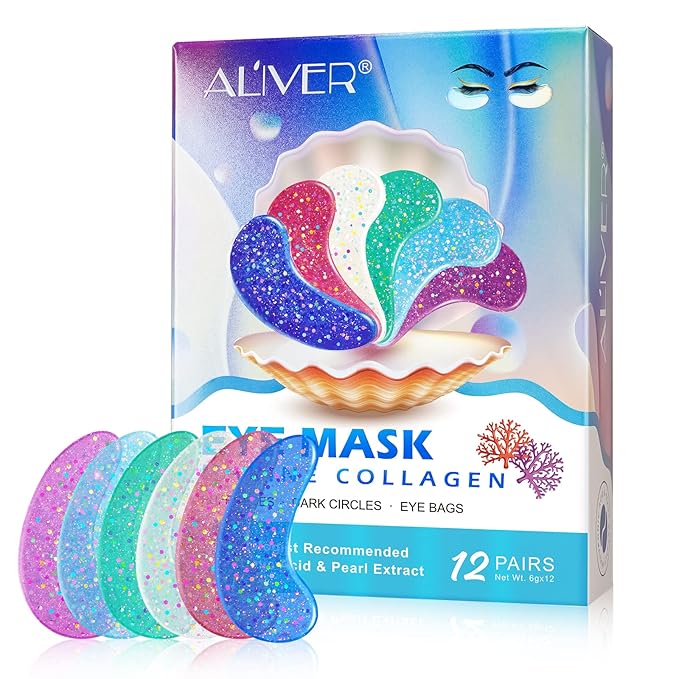 Under Eye Patches(12 Pairs), 6 Color Marine Collagen Eye Mask for Puffy Eyes, Dark Circles, Eye Bags, Wrinkles, Fine Lines.
