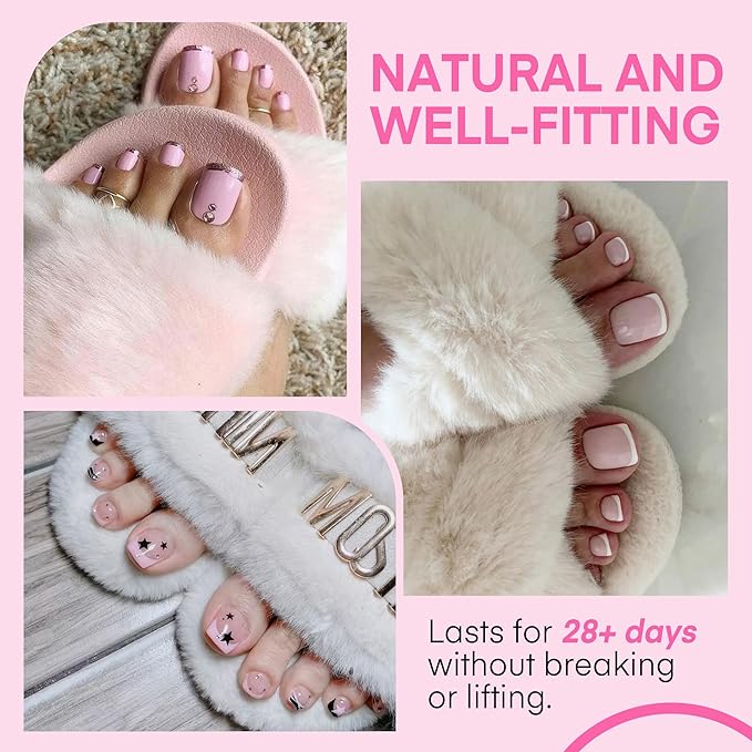 UNA GELLA Square Toe Nail Tips 216Pcs 15Sizes Full Cover Long Wider Toe Nail Tips Soft Gel Pre-etched Double Matte Fake Toe Nails Press Ons For Big Toe Nail Extensions Home DIY Nail Salon Soak Off