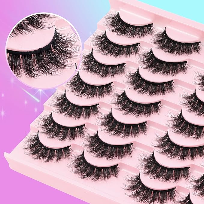 Losha Lashes Fluffy False Eyelashes 5D Volume Eye Lashes 14 Pairs Vegan Fake Eyelashes Soft Faux Mink Lashes Pack (Thrives Only)