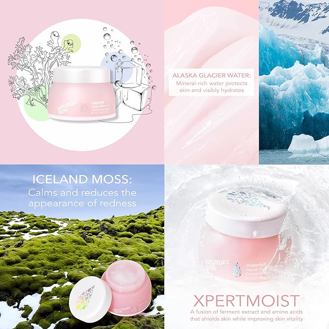 Saturday Skin Face Moisturizer Water Cream Mini Size, Vegan Natural Facial Moisturizer Oil-free Gel Cream From Alaska Glacier Water Day & Night Cream Hydrating and Reduce Wrinkles(1.01 Fl Oz (30ml))