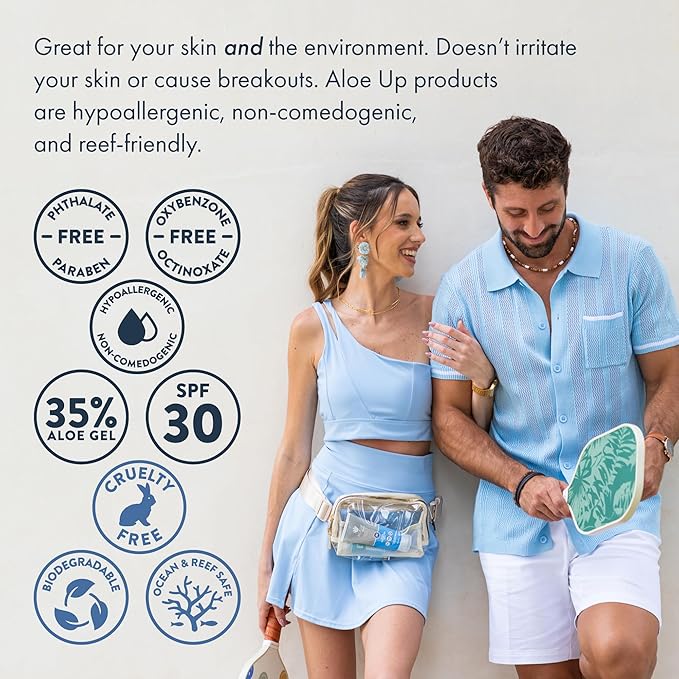 Aloe Up Sport Sunscreen Lotion SPF 30 - Broad Spectrum UVA/UVB Sunscreen Protector for Face and Body - With Hydrating Aloe Vera Gel - Non-Greasy No White Cast Reef Safe Fragrance-Free - 6 Oz.
