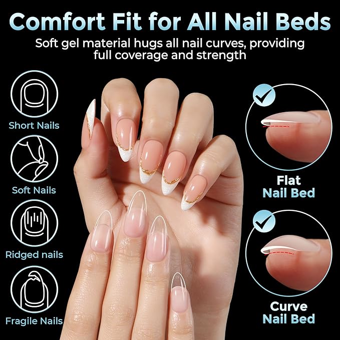 Medium Almond Nail Tips, 360pcs Soft Gel Pre-Shaped Acrylic Fake Nails, Half Matte Full Cover Clear Gelly Press on Flase Nail Tips for Extension Nail Manicure Home DIY 12 Sizes Gelly Tips