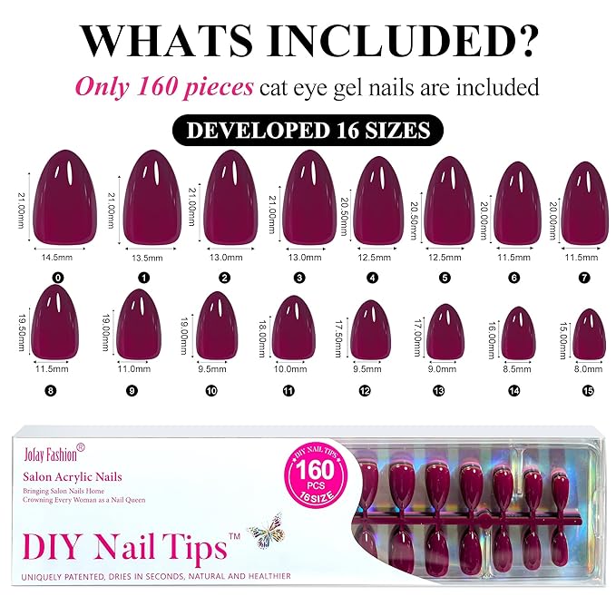 Jofay Fashion Almond Square Fake Nails: Winter Acrylic Press Ons, 16 Sizes, Full Cover Stick On, Reusable Glue On False Nails