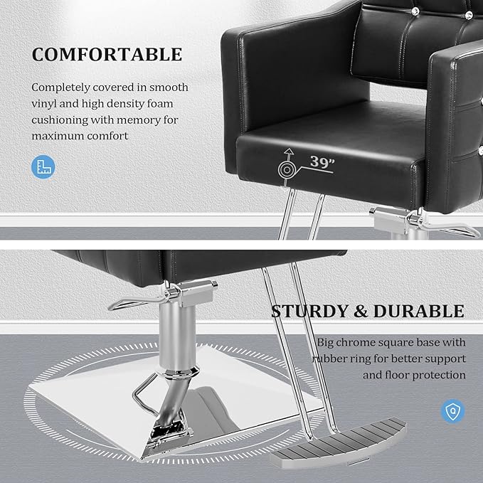 OmySalon Hair Salon Chair Hydraulic Barber Chair for Home Barbershop Black, Braiding Chair for Hair Stylist Heavy Duty, Styling Hairdressing Beauty Spa Equipment