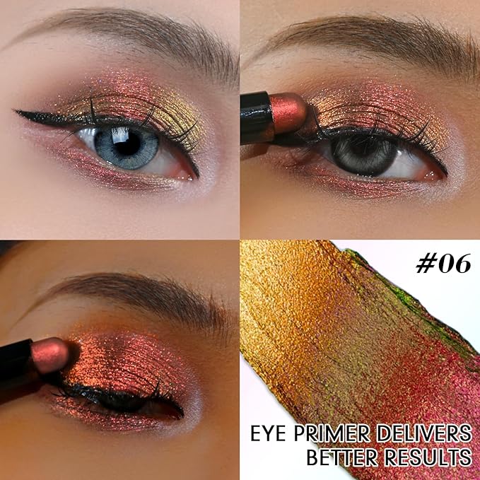 CHARMACY Duochrome Long Stay Eyeshadow Stick, Creamy Eye Shadow Stick, Multicolor-Shifting Glitter Eyeshadow, Waterproof & Smudge-Proof, High Pigmented, Built-in Smudger #06