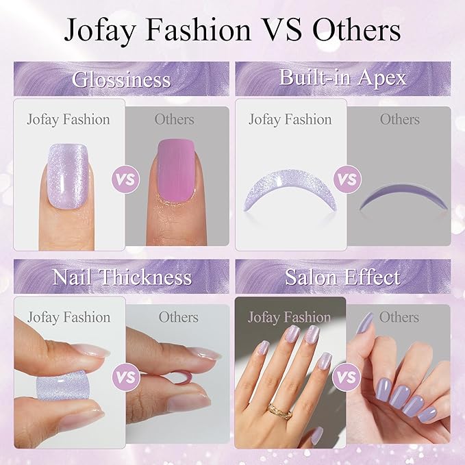 Press on Nails Short 5 Styles, Jofay Fashion 160Pcs Summer Cat Eye Press on Nails for Women, Reusable Opaque Gel Fake Nails, Square Glue On Nails Kit in 16 Sizes, Bubbles