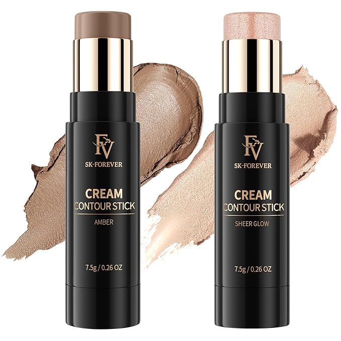 FV Contour and Highlighter Stick, Blendable and Natural Finish, Long Lasting, Waterproof Contour Makeup Kit for Face Shaping, Travel-Friendly, 01 Amber & 05 Sheer Glow
