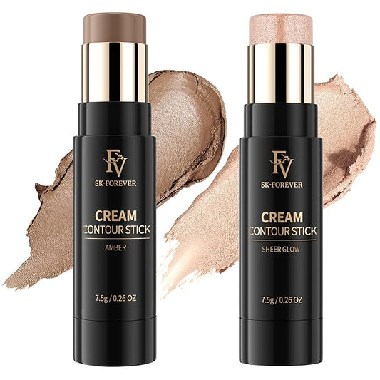 FV Contour and Highlighter Stick, Blendable and Natural Finish, Long Lasting, Waterproof Contour Makeup Kit for Face Shaping, Travel-Friendly, 01 Amber & 05 Sheer Glow