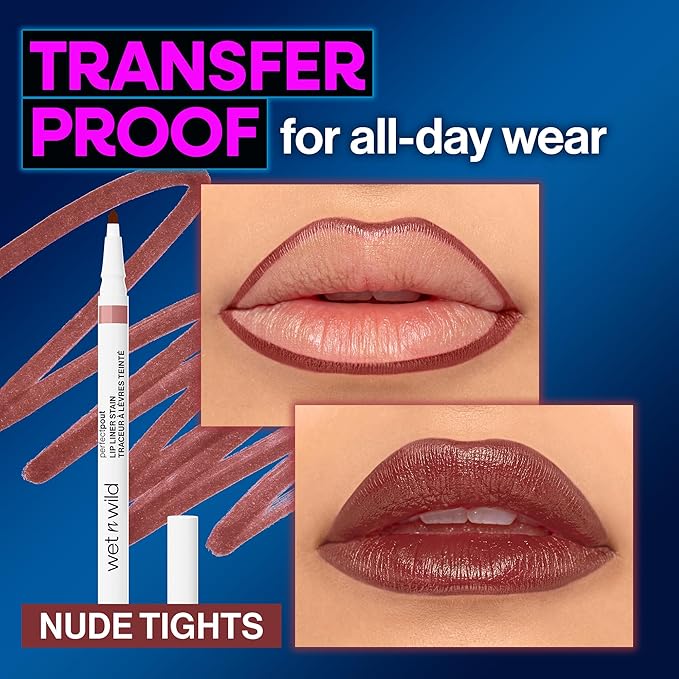 wet n wild Perfect Pout Lip Liner Stain, Long-Lasting Transfer-Proof Formula with Blade-Like Applicator for Precision & Full Lip Coverage, Vegan & Cruelty-Free - Nude Tights
