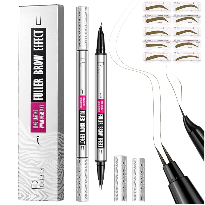 Pudaier 2 Pack 2 Fine Tip Eyebrow Pen, Waterproof Filling Faux Brow Makeup Pencils for Women with Precise Curved Brush-Tip to Fast Create Natural Hair-Like Brows, Last All-Day (Truffle)