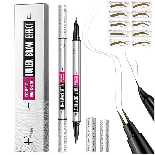 Pudaier 2 Pack 2 Fine Tip Eyebrow Pen, Waterproof Filling Faux Brow Makeup Pencils for Women with Precise Curved Brush-Tip to Fast Create Natural Hair-Like Brows, Last All-Day (Truffle)