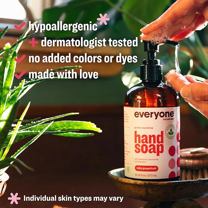 Everyone Liquid Hand Soap, 12.75 Ounce (Pack of 3), Ruby Grapefruit, Plant-Based Cleanser with Pure Essential Oils (Packaging May Vary)