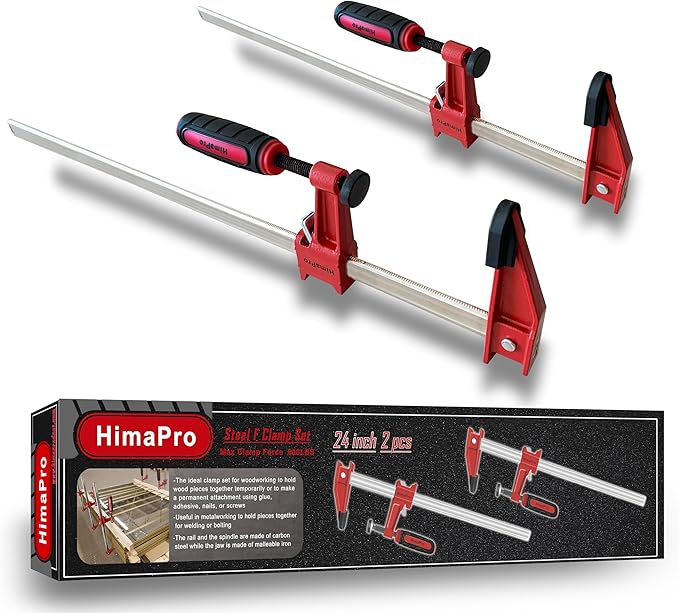 HimaPro 24 Inch Bar Clamp Set, 2 Pack 600 lbs Load Limit Medium Duty Quick Release Steel F Clamp, Ideal for Woodworking, Metalworking, and DIY Projects