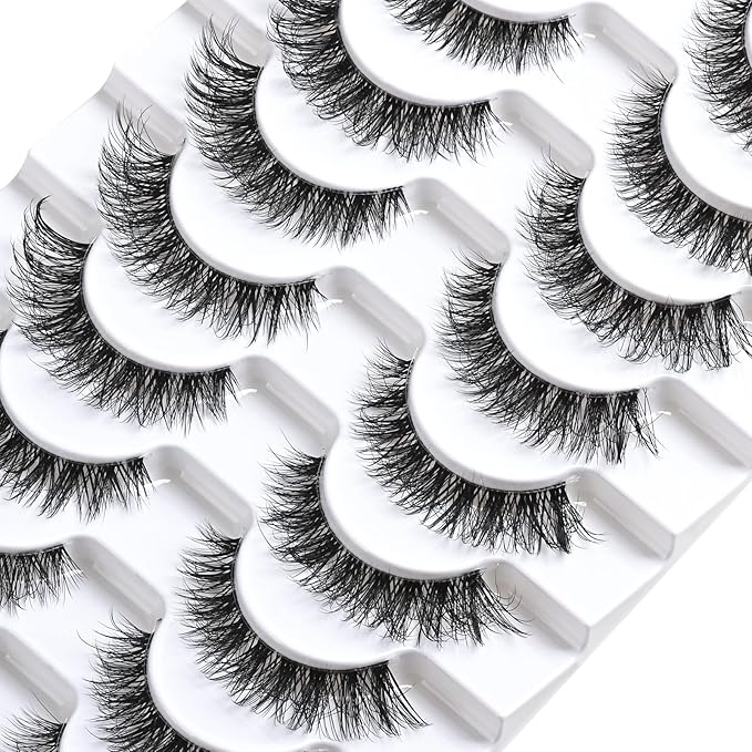 FARRED Cat Eye Lashes Natural False Eyelashes Wispy Eye Lash Fluffy Wispies Eyelash Natural Look 10 Pairs Clear Band Fake Lashes Pack Volume Mink Lash Strips Pestañas (Z06|8-14MM)