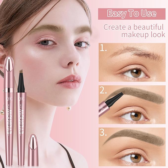 Eyebrow Pencils for Women - Microblading Eyebrow Pencil with Precise 4-Fork-Tip Waterproof Eyebrow Pen Smudge-Proof Eye Brow Pencils Create Natural Hair-Like Brows, Last All-Day, Light Brown