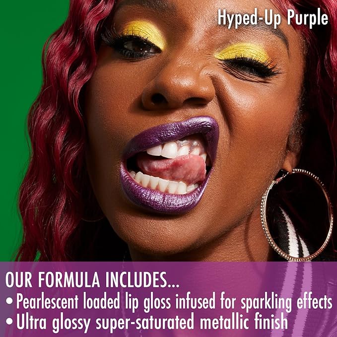 Black Radiance Cross Colours Metallic Liquid Lip, Moisture-Rich Ultra Glossy Finish, Pigment-Loaded Formula with Micro Glitter, Soft Paddle Applicator, Cruelty-Free - Hyped Up Purple