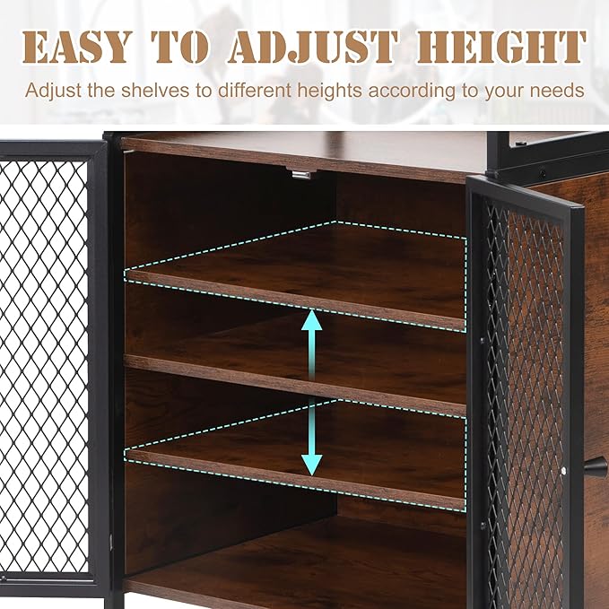 Industrial Salon Station for Hair Stylist, Beauty Spa Shelf and Storage Cabinet with Dryer Hole, 7 Tool Holders, Power Outlets, Styling Equipment for Barber Bathroom, 70.8" H, Rustic Brown