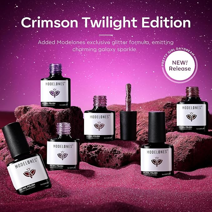 modelones Gel Nail Polish Set 6 Colors Red Burgundy Brown Purple Glitter Gel Nail Polish Color Changing Sparkle Shimmer Polish Kit Soak Off UV Nail Art DIY Salon Gifts For Women Girl