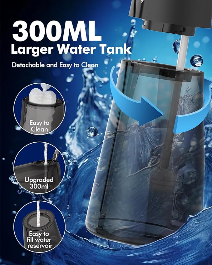 Water Flossers for Teeth - 5 Modes, 6 Flossing Tips, Rechargeable Cordless Portable 300ML Larger Tank Electric Waterflosser Cleaner IPX7 Waterproof Floss Cleaning Teeth Pick for Home Travel