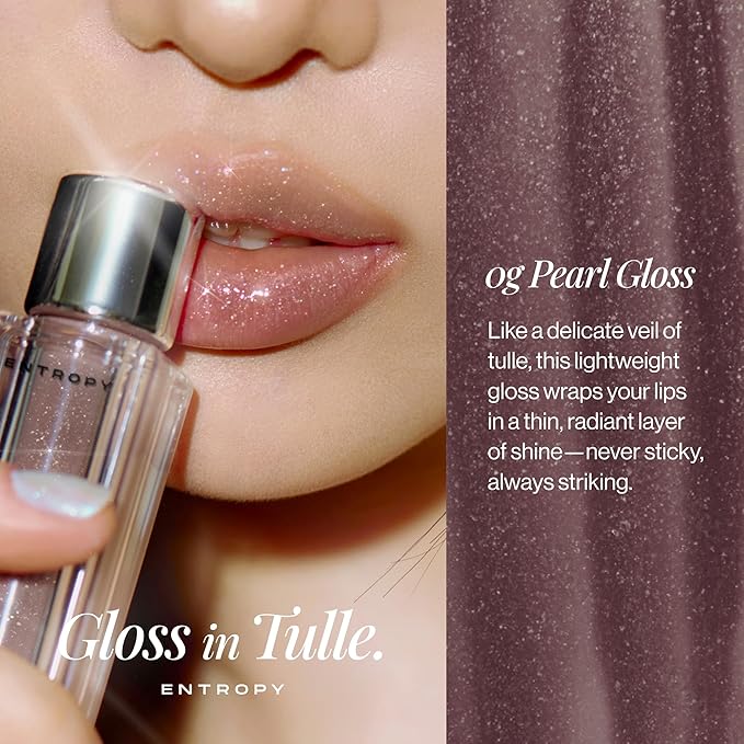 ENTROPY MAKEUP Tulle Lip Gloss, Lightweight 3D Pearl Shimmer, Ultra-Gloss High Shine, Non-Sticky Moisturizing Lip Gloss with Peptide Complex, Satin
