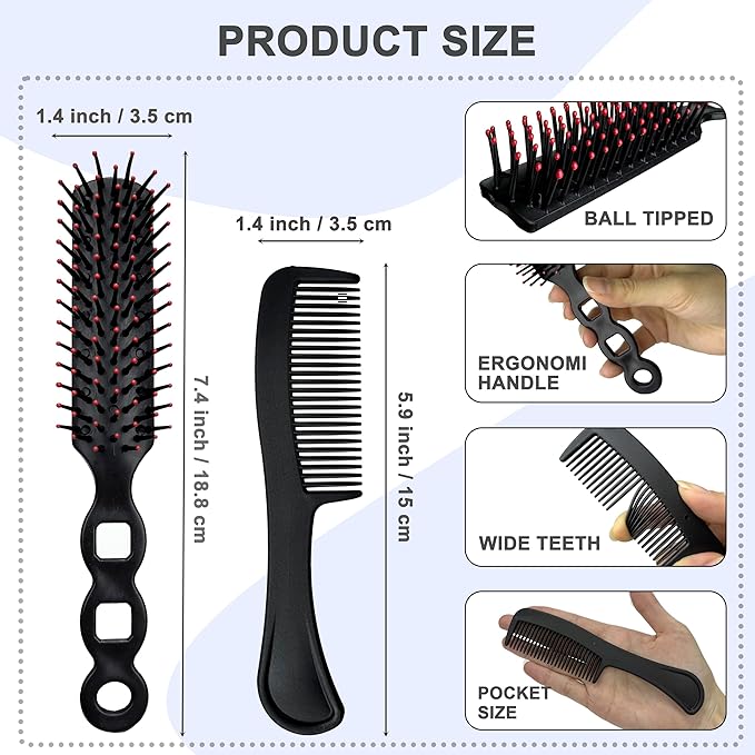 50pcs Hair Comb and Brush Set for Homeless, Light weight Black Hair Brushes Bulk Combs Individually Wrapped for Women Kids Wet Dry Curly and Straight Hair, Hotel Travel Shelter Nursing