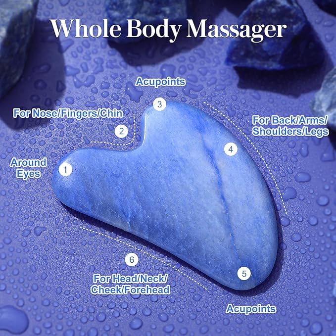 rosenice Gua Sha Facial Tools Guasha Tool Gua Sha Jade Stone for Face Skincare Facial Body Tensions Reduce Puffiness Festive Present Blue