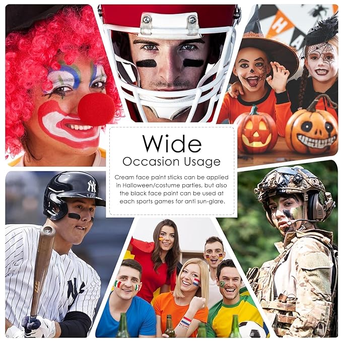 2Pcs Black and White Face Body Paint Stick Eye Black, Liptick Makeup Paint for Baseball/Football/Halloween/Costume Accessories Vampire/Clown/Skull Makeup Cream Face Body Paint Easy to Blend