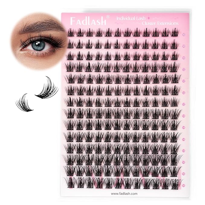 FADLASH Lash Clusters Wispy Eyelash Clusters D Curl Natural Individual Lashes 10-16 mm and Waterproof Cluster Eyelash Extensions with Soft Thin Band (JC07, 10-16mm)