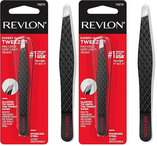 Revlon Expert Eyebrow Hair Removal Tweezer, Tweezers for Men, Women & Kids, Stainless Steel (Pack of 2)
