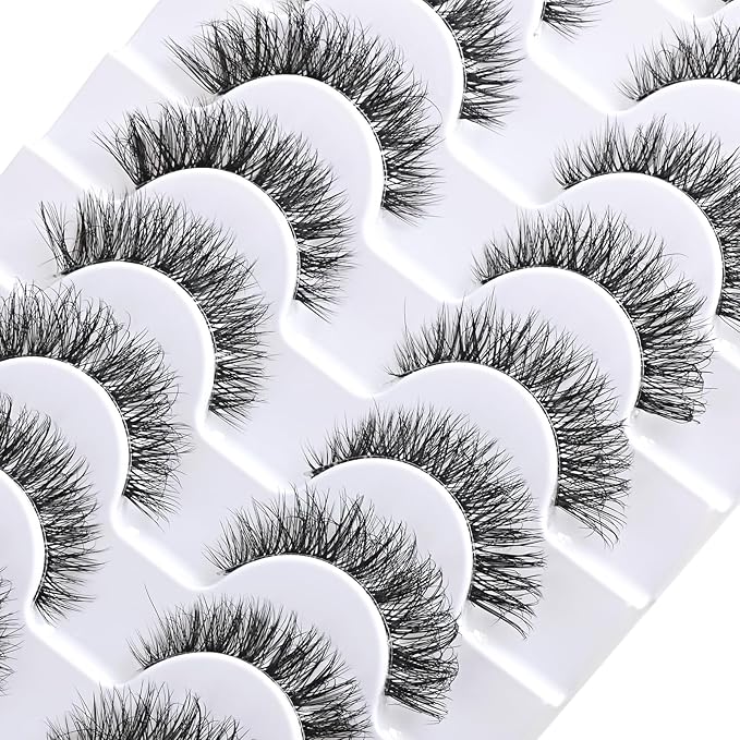 FARRED Cat Eye Lashes Natural False Eyelashes Wispy Eye Lash Fluffy Wispies Eyelash Natural Look 10 Pairs Clear Band Fake Lashes Pack Volume Mink Lash Strips Pestañas (Z06|8-14MM)