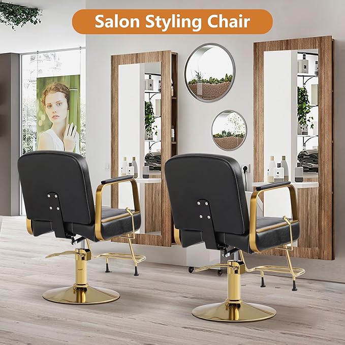 Barber Salon Chair for Hair Sylist, Hydraulic Salon Chairs, Height Adjustable Barber Chairs, Reclining Barber Styling Chairs, 360 Degrees Rotation Shampoo Chair for Barbershop (Black)