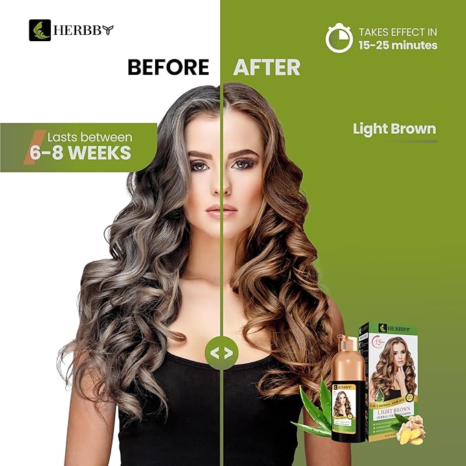 Hair Color Shampoo for Gray Hair Coverage&Color Transform with 9 Herbal Extracts –Long Lasting(6-8 Weeks),Shiny,Evenly Colored,Instant Hair Dye Shampoo&Conditioner, 500 Ml (LIGHT BROWN COLOR)