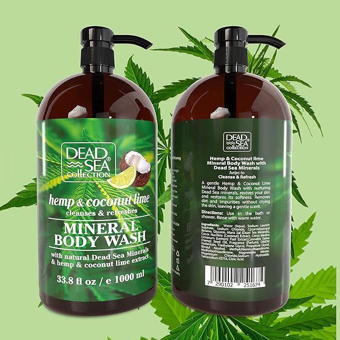 Dead Sea Collection Hemp & Coconut Lime Body Wash for Women and Men – with Pure Dead Sea Minerals - Cleanses and Moisturizes Skin - Pack of 2 (67.6 fl. oz)