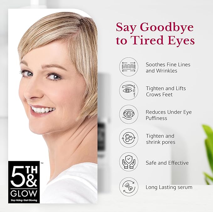 5th & Glow Cyabags Line Smoother, Instant Eye Puffiness Reducer, Reduce Fine Lines, Wrinkles, and Under Eye Bags, 1 oz