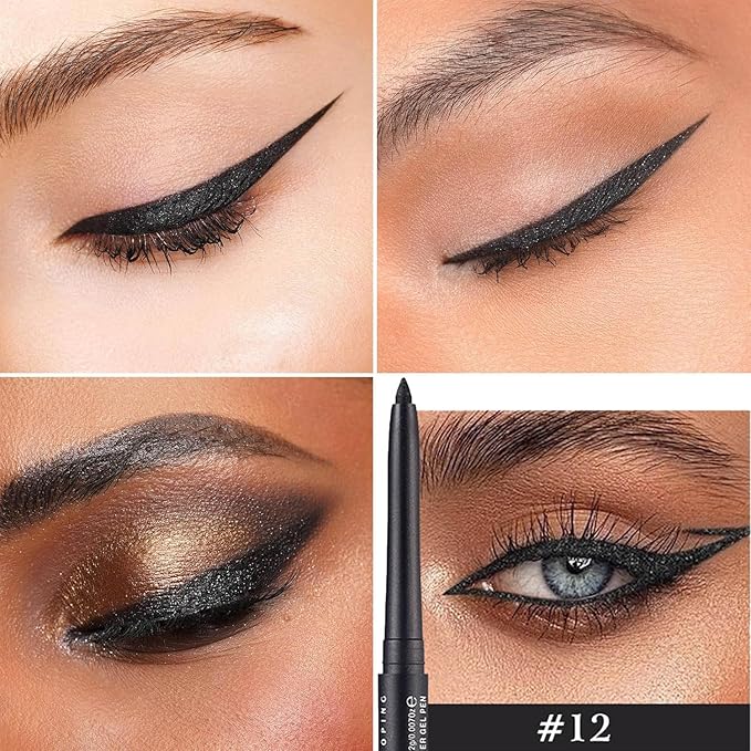Black Eyeliner Black Pencil Eyeliner Waterproof Retractable black Gel eyeliner Long Lasting Smudge-proof Hypoallergenic #12