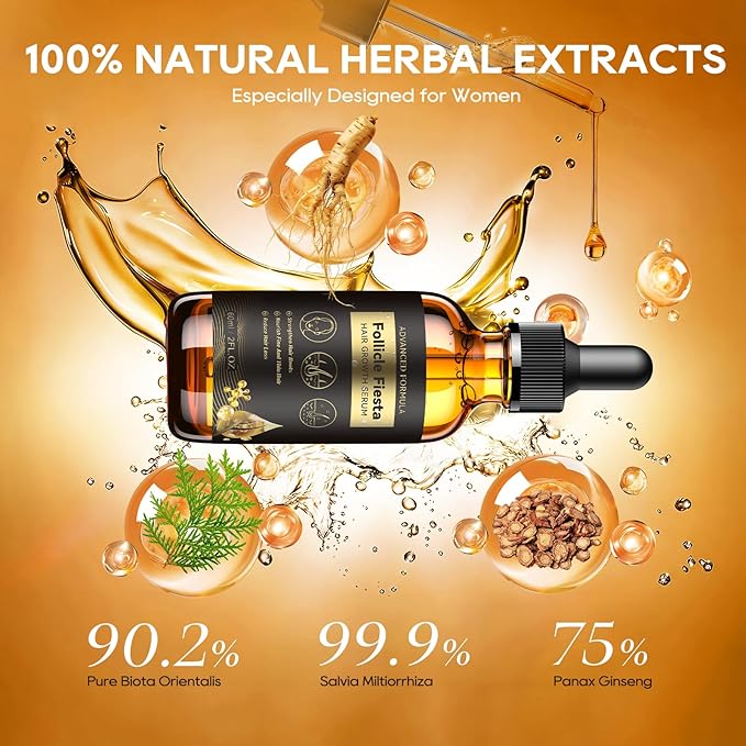 Women‘s Hair Growth Serum Oil, 100% Natural Herbal Extracts, Root Revive Visibly Thickening Fuller Hair, Follicle Stimulator Scalp Serum for Hair Loss/Shedding,Thin, Dry & Damaged Treatment