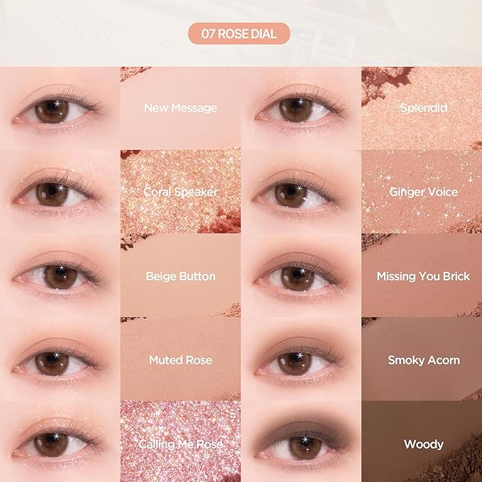 lilybyred Mood Keyboard | 10-Shade Korean Eyeshadow Palette, Highly Pigmented, Matte, Shimmer & Jelly Glitter, Smooth. Blendable, Long-Lasting, Dome-Shaped Design, 0.37 oz. (07 Rose Dial)