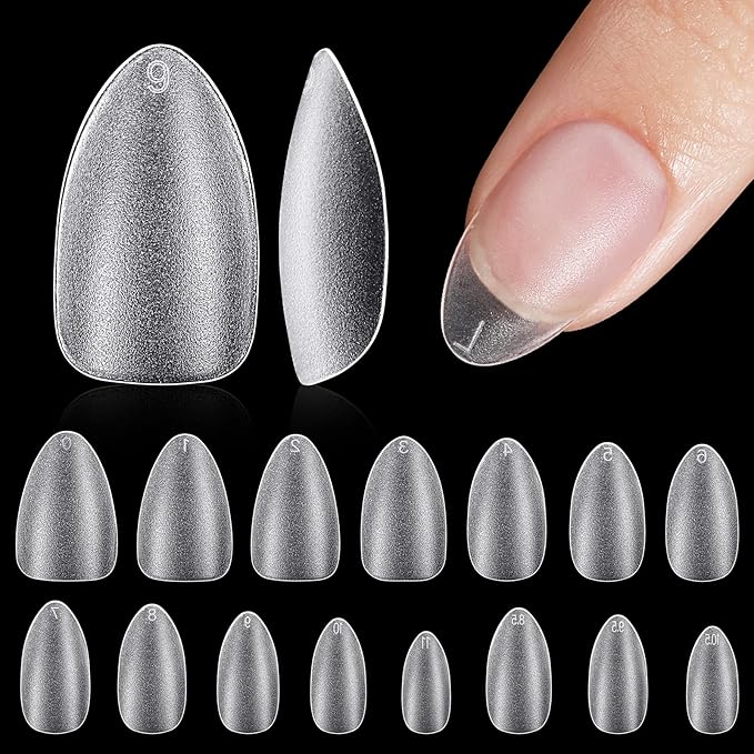 TOMICCA Short Almond Nail Tips, Acrylic Soft Full Coverage Fake Nailsfor Extension Manicure, Double-sided Matte Press on Nail Tips for Home DIY Art Women Girls