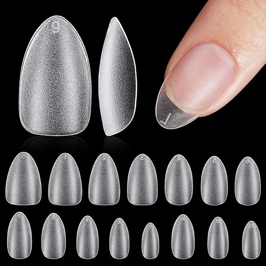 TOMICCA Short Almond Nail Tips, Acrylic Soft Full Coverage Fake Nailsfor Extension Manicure, Double-sided Matte Press on Nail Tips for Home DIY Art Women Girls