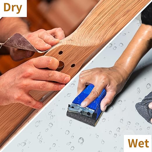 3-in-1 Wet Dry Sandpaper Set,48 Sheets of 80 to 3000 Grit Sand Paper,1 Sandpaper Holder and 2 Sponges Sanding Block for Wood Furniture Finishing Metal Automotive Sanding Polish