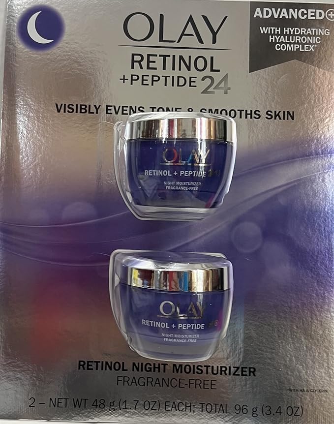Olay Retinol + Peptide 24 Fragrance Free Night Moisturizer, 1.7 OZ (2 Packs)
