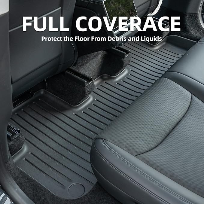 2025 2026 New Tesla Model Y Juniper Floor Mats 5-Seat,All Weather TPE Waterproof Anti-Slip Full Coverage Front & Rear Trunk Interior Accessories Floor Mat,Full Set 6 PCS