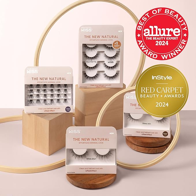 KISS The New Natural Effortless Minimal Look False Eyelashes 12mm, Half Strip Lash Single Pack, NNH01, 1 Pair