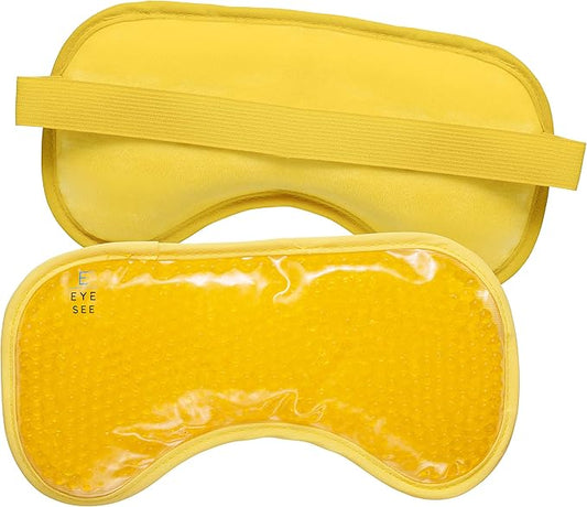 Plush Gel Eye Mask for Puffy Eyes, Yellow - Cold Eye mask to Treat Dark Circles, Sinuses, Dry Eyes, and for Allergy Relief - Microwave Safe for Heat Therapy