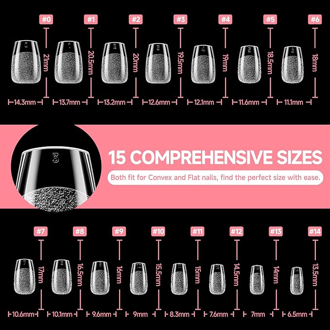 UNA GELLA Gel Nail Tips Coffin Short: 330PCS Pre-Etched Clear Coffin Acrylic Nail Tips Stronger for Press On Nails Salon, 15 Sizes Nail Extensions
