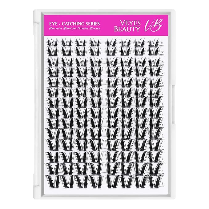 VEYESBEAUTY Lash Clusters Kit Individual Eyelash Extensions Thin & Invisible Band DIY False Eyelashes Newbie's Five-Second Series Wispy Lash Tray, Bunny KIT with Bond&Seal Remover Applicator