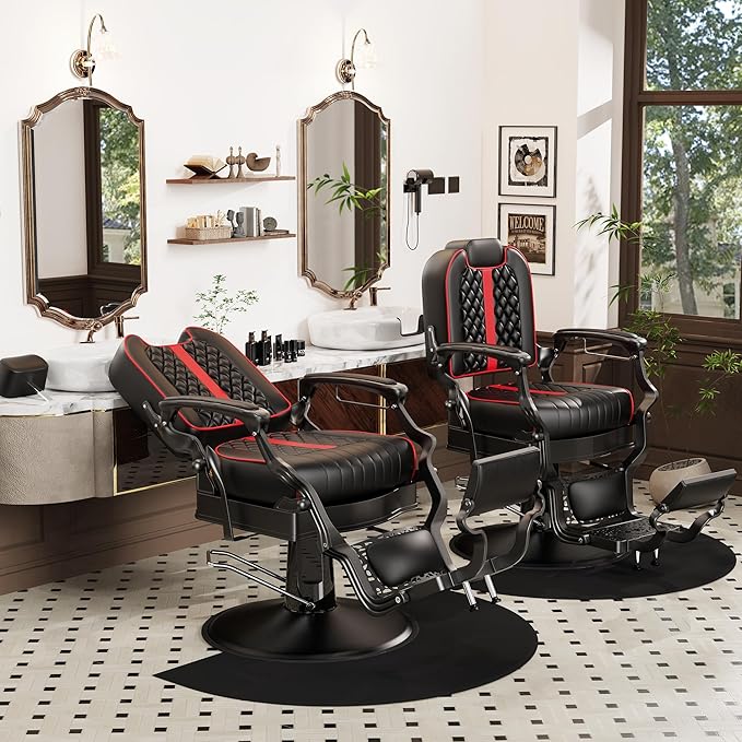 Baasha Professional Reclining Barber Chair with Adjustable Headrest, Hydraulic Heavy-Duty Base, Soft Upholstery & Thick Cushion, Tattoo & Hair Salon Chair, 550 lbs Capacity