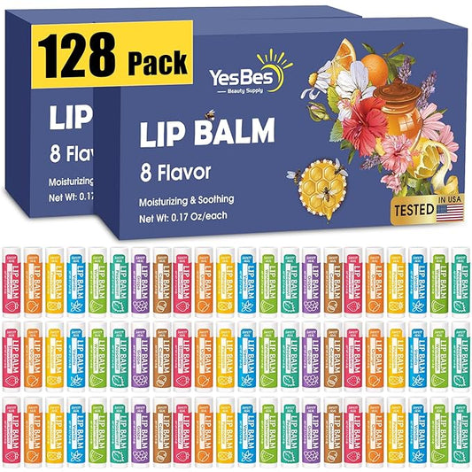 128 Pack Lip Balm, Natural Lip Flavors