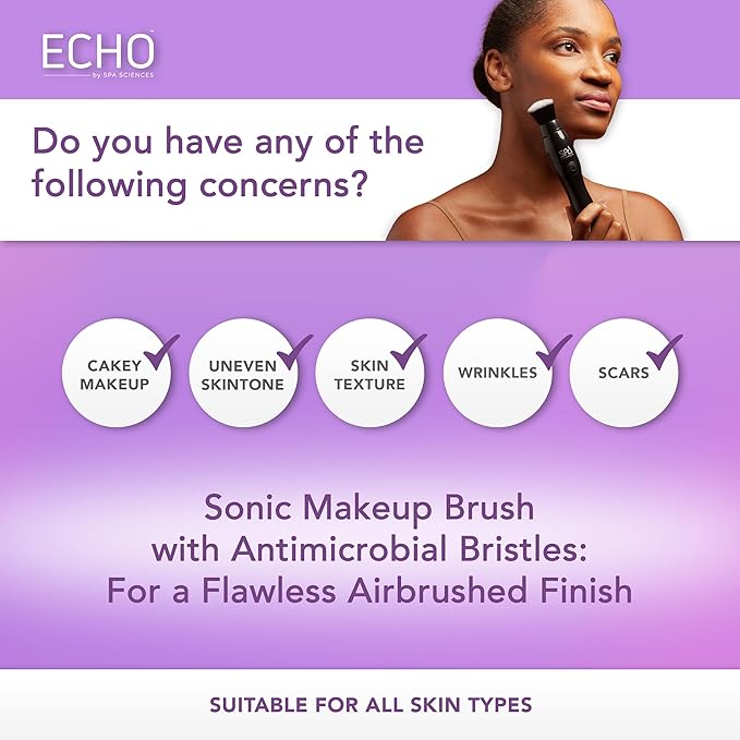 Spa Sciences ECHO - Makeup Brush for Flawless Blending, Contouring, Highlight & Airbrush Finish - 3 Speeds - Rechargeable