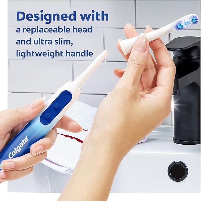 Colgate 360 Floss Tip Sonic Powered Battery Toothbrush, 2 Pack with Floss Tip Refill Heads